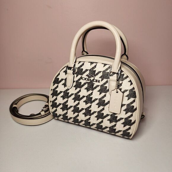 NWT COACH CJ626 SYDNEY SATCHEL HOUNDSTOOTH PRINT BAG CROSSBODY Cream - Picture 2 of 8